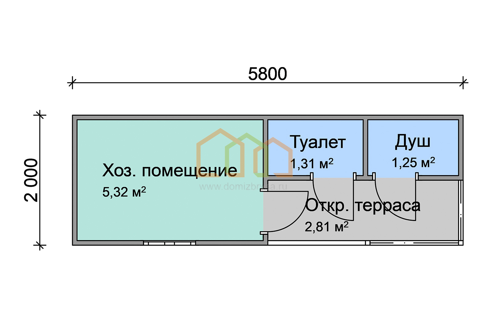 Хозблок для дачи Слава 2x5.8 Площадь: 11,6 м² с террасой в готовом виде с  душем, туалетом и кладовкой под ключ в Коврове